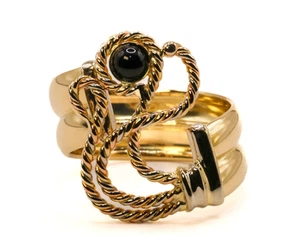 Sidra Italian Designer Jewelry 18k Tri Color Gold Wide Rope Onyx Ring US7.5 EU56 - Picture 1 of 12