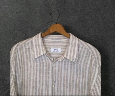 Brioni Mens Linen Striped Collar  Long Sleeve Button Up Shirt Size XXL Classic  - Image 1 of 4