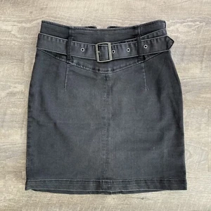Free People Belted Zip Denim Mini Skirt Size 6 Washed Black Color - Picture 1 of 7
