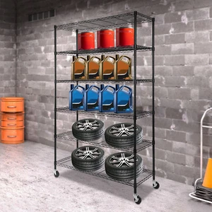 6Tier Storage Shelf Adjustable Wire Shelving with Wheels Q195 Steel Storage Rack - Picture 1 of 21
