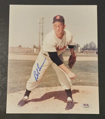 BOB LEMON Signed 8x10 Photo-HALL OF FAME-CLEVELAND INDIANS-PSA - Image 1 of 3