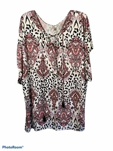 Cacique Swim Womens Size 14/16 Black White Pink Brown Tunic Polyester Blouse - Picture 1 of 9