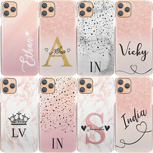 Personalised Phone Case For iPhone 13/12/11, Initial Grey/Pink Marble Hard Cover