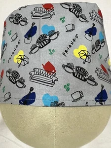Men/Women Surgical Scrub Cap Lined Friends Grey Cotton - Picture 1 of 3