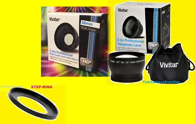 0.43x WIDE ANGLE +2.2x TELEPHOTO LENS 55mm-52mm to SONY 18-70 55-200 75-300 mm - Image 1 of 4