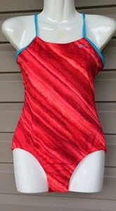 NIKE BIG GIRL'S CUTOUT RACERBACK TANK ONE PIECE SWIMSUIT RED ORANGE SZ 7 NEW $46 - Picture 1 of 2