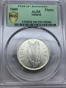 Ireland 1940 SILVER FLORIN Two Shillings PCGS AU58 Beauty!