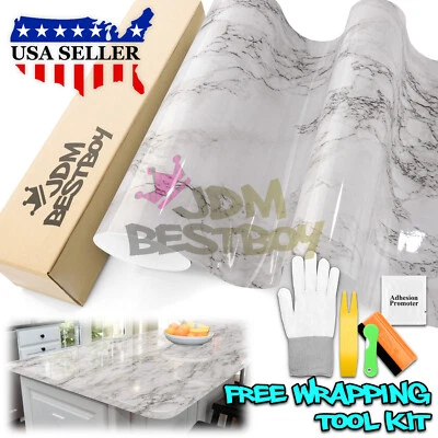 EZAUTOWRAP *Premium Gloss White Marble Granite Look Vinyl Contact Paper Home Kitchen #8186