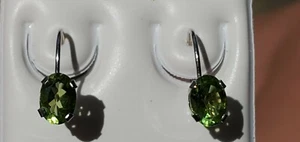 Peridot Labcreated Oval Cut Dangle Leverback Earrings 14kt Solid White Gold - Picture 1 of 12
