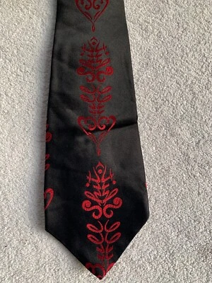VTG Tom James X’Andrini Necktie Mirror Image Hidden Message Black Red Italy Silk - Image 1 of 4