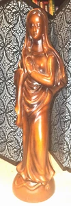Vintage 13.5" Wood resin Madonna Statue Mahogany Stained Serpent at her feet - Picture 1 of 6