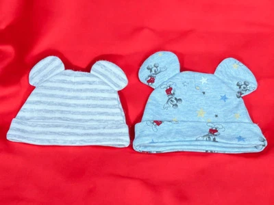 Disney Mickey Mouse Gray Newborn And 0-3 M Hat/Beanies With Ears Boys Lot Of 2 - Image 1 of 4