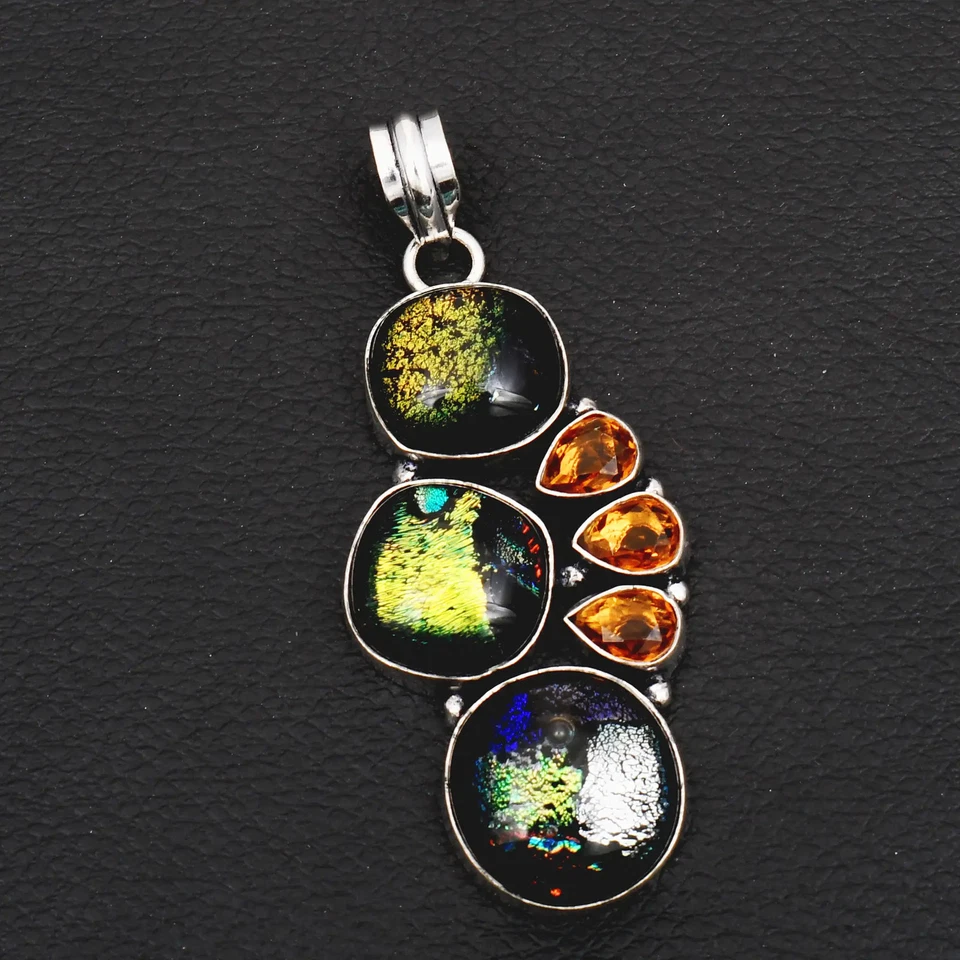 Elegante colgante de piedras preciosas citrino miel vidrio dicroico joyería regalo 2,68" AP-41814 Foto 1 de 1