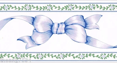 Cintas azules lazos rosa floral rayas campo guardería bebé niño papel de pared borde Foto 1 de 2