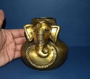 Messing Ganpati Antik Blumentopf Büro Schreibtisch Figur Ganesha Stift Ständer EK957 - Bild 1 von 12