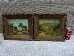 ANTIGUO 19thS 2 ARTE ORIGINAL ÓLEO SOBRE TABLA POR ARTISTA FIRMADO/DORADO 14"X12" MARCOS 355 - Imagen 1 de 10