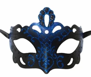 Regal Blue Black Laser Cut Glitter Masquerade Venetian Mask One Size - Picture 1 of 3