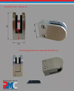 Edelstahl Inox Glashalter Glasklemme Glass Clamp V2A / Flach - Bild 1 von 3