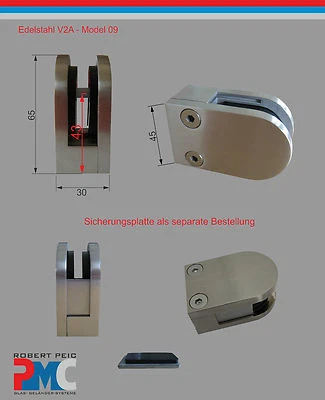 Edelstahl Inox Glashalter Glasklemme Glass Clamp V2A / Flach - Bild 1 von 3