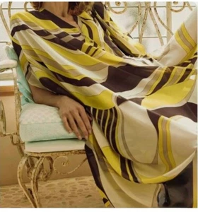 ZARA Kaftan Dress Midi Tunic Loose Fitting Printed One Size Yellow Brown White - Picture 1 of 9