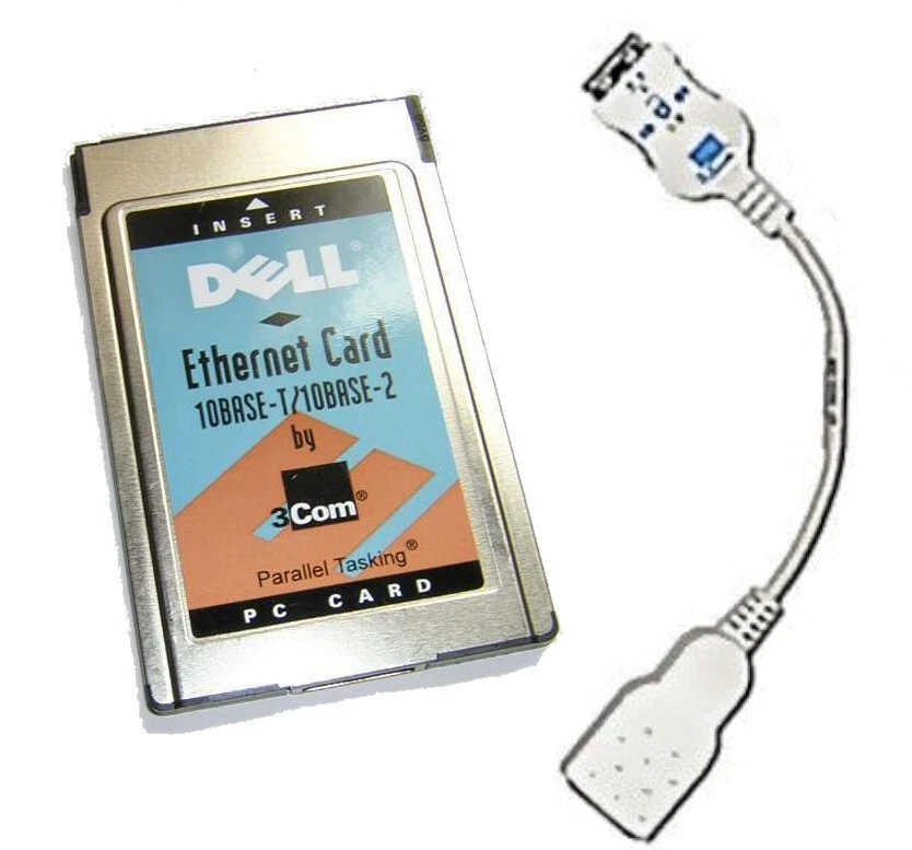 3Com EtherLink III PCMCIA Ethernet LAN PC Card 3C589D + New Dongle Cable Dell - Image 1 of 1
