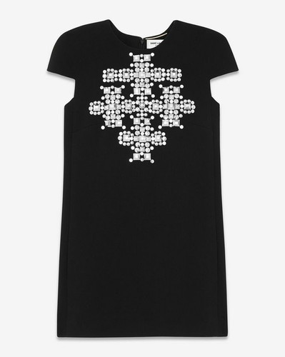 SAINT LAURENT (YSL) Mini abito a croce borchie Saint Laurent in lana nera taglia FR 34 US 2