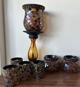 Lote votivo de 7 candelabros de vidrio con mosaico PartyLite Global Fusion espejo de vidrio - Imagen 1 de 23