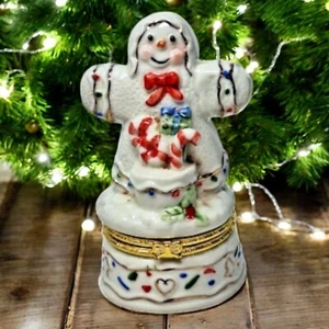 Caja de baratijas de Navidad de pan de jengibre blanco porcelana 4,5" bastón de caramelo regalos - Imagen 1 de 14