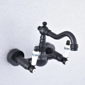 Oil Rubbed Bronze Bathroom Faucet Swivel Spout Wall Mount Sink Kitchen Mixer Tap - Picture 1 of 8