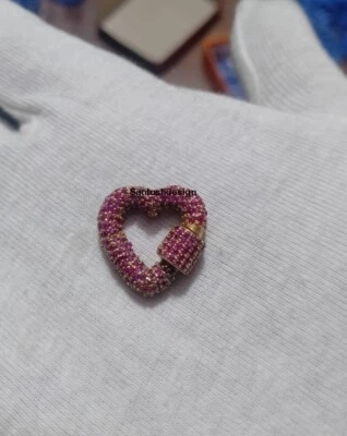 Designer Heart 925 Sterling Silver Ruby Charm Carabiner Screw Lock Clasp,Gift - Image 1 of 2
