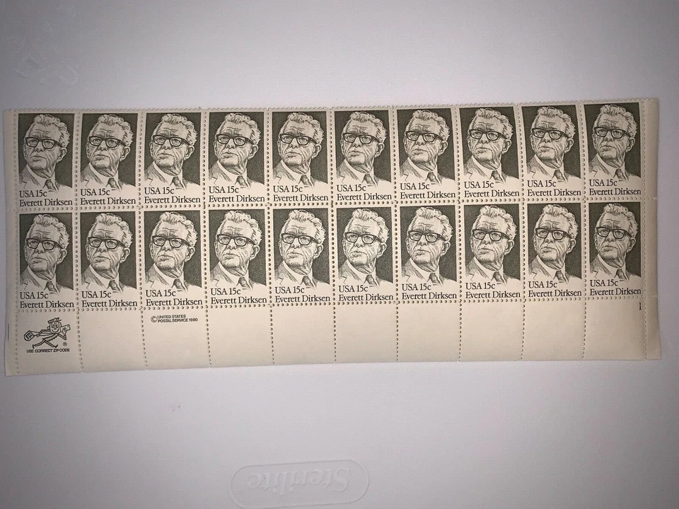 US Stamps SC# 1874 Everett Dirksen 15c PB strip of twenty MNH 1981 - Image 1 of 1