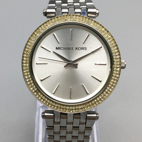 Orologio Michael Kors Darci donna tono argento lunetta pavè MK 3190 batteria nuova 6 75"