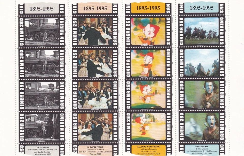 Mini centavo hoja San Marino 1995 Yvert 1412/27. Cine MNH VF Foto 1 de 1