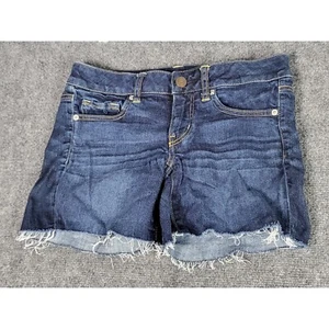 American Eagle Denim Shorts Stretch Frayed Hem Dark Wash Casual Summer Sz 6 - Picture 1 of 8