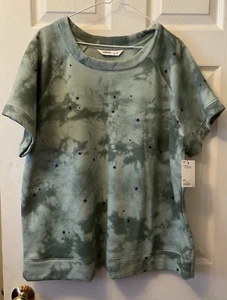 NWT! Green & Navy Stars SONOMA Tie Dye PULLOVER Fleece S/S TOP / SHIRT ~ 1X - Picture 1 of 6