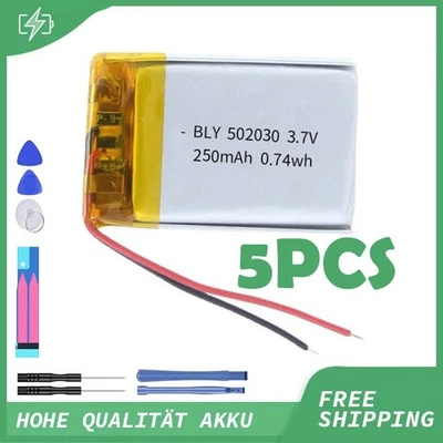 5x 3.7V 250mAh Li-Po Batterie (502030) Wiederaufladbare Zelle (+Gerät) - Bild 1 von 3