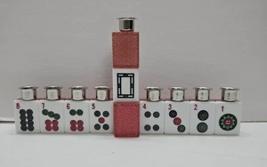 Handcrafted~Hanukkah Menorah w/Pink Metallic & White Dot Mah Jongg Tiles - Picture 1 of 2