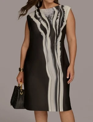 Vestido Donna Karan New York Mujer Negro Estampado Manga Gorra MIDI Talla Grande 18W Foto 1 de 3