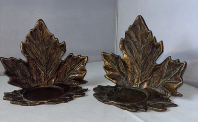 Metal Bronze Tone Leaf Stand Wall Sconce Votive Candle Holder - Set of 2 - Image 1 of 4