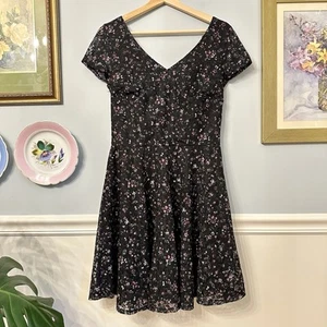 Y2K Black Lace Dress Size 11 Medium Whimsigoth Fairy Floral My Michelle HOCO - Picture 1 of 9