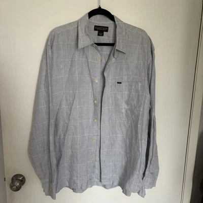 Donald J. Trump Signature Collection Mens Large Blue Linen Long Sleeve Button Up - Image 1 of 4