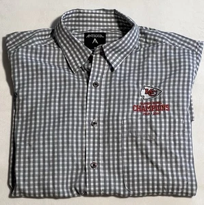 Antigua KC Chiefs Super Bowl Champs Gray Check Men’s M Button Down L/S Shirt EUC - Picture 1 of 16