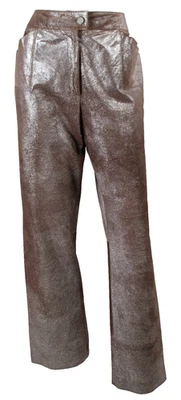 CHANEL 1999 99A Vintage Metallic Silver Foiled Brown Suede High-Waist Pants 40 - Image 1 of 4