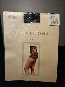 NWT Pet/Med DEFINITIONS Pantyhose NY off black lace panty ULTRA SHEER 100-145lbs - Picture 1 of 8