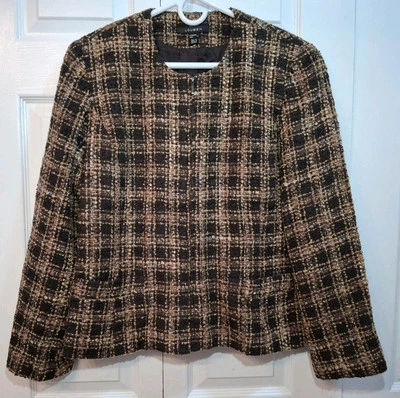 Chaqueta Blazer Louben Mujer Talla 14 Marrón Tejida Negocios Ropa de Carrera  Foto 1 de 4