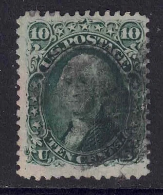 US Scott 68a 10c Washington dark green of 1861 used cm13 - Image 1 of 2