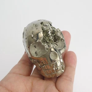 Cracked Eye 2.25" 221g Pyrite Skull from Peru Hand Carved Crystal Exposure - Picture 1 of 12