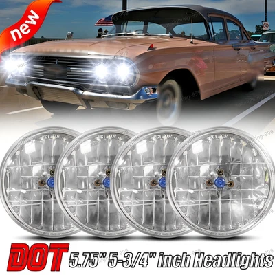 Fits Chevy Bel Air 1960-1973 5.75" 5-3/4" Round Halogen Headlights Hi/Lo beam - Image 1 of 4