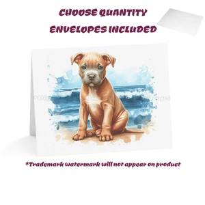 DigiPups Pitbull Pit Bull Cachorro Perro Océano Playa Nota Juego Tarjetas y Sobres - Imagen 1 de 3