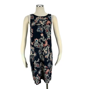 Ann Taylor Medium Casual Dress Floral Rayon Midi Navy Blue Soft Sleeveless - Picture 1 of 5